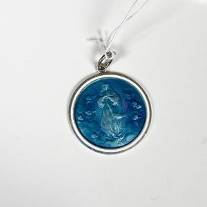 Medalla Religiosa Circular de Plata y Esmalte Azul - imagen 2