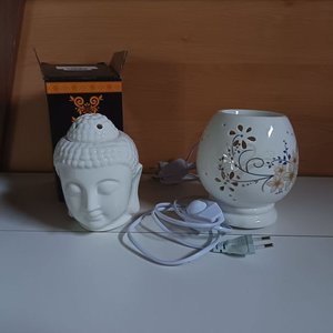 Par de Hornitos Aromáticos de Cerámica con Diseño Floral y Buda - imagen 1