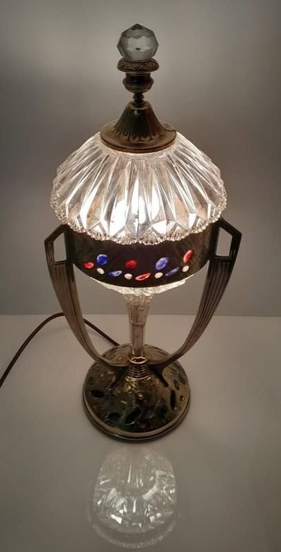 Lámpara Art Deco Antigua con Cristal Facetado y Bronce - imagen 1