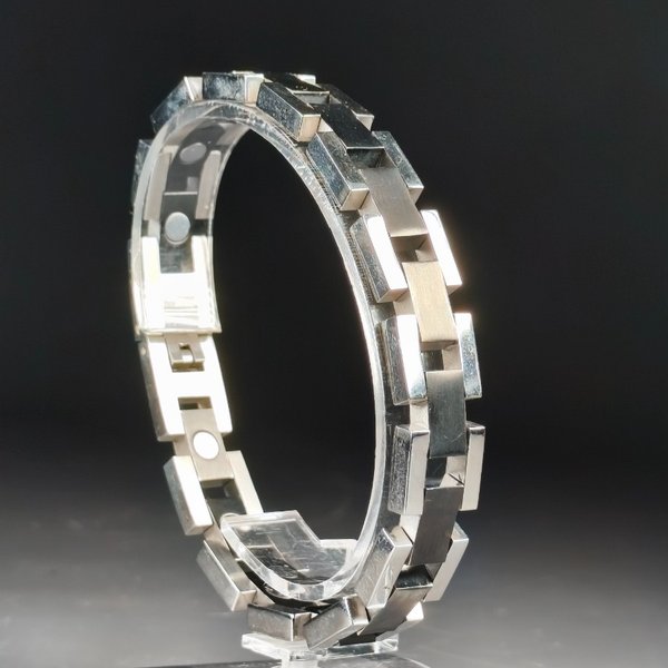 Pulsera Masculina Eslabones Combinados Acero Inoxidable 22cm