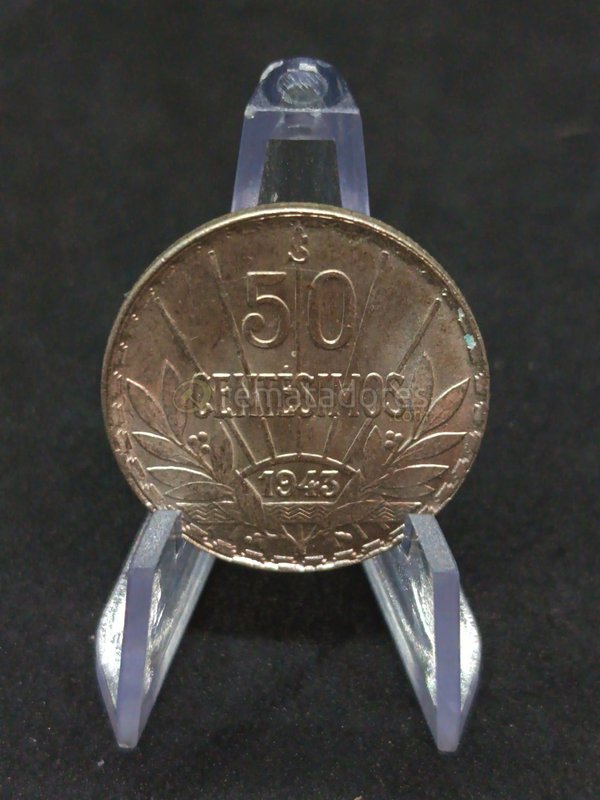 Monedas Uruguayas: 50 Centésimos 1943 y 20 Centésimos 1893 - imagen 1