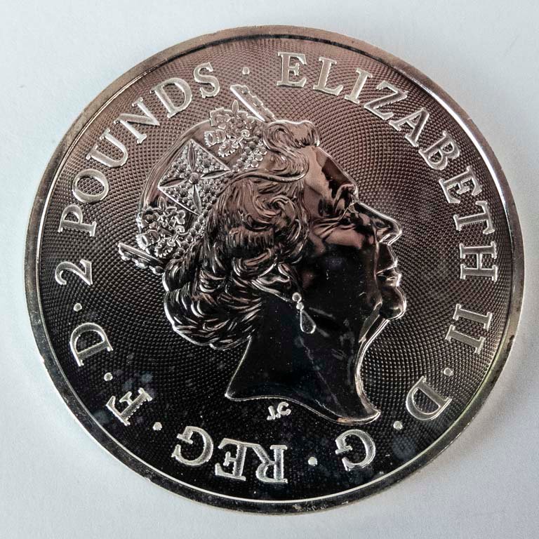 Moneda de Plata Británica 2 Libras 2021 Reina Elizabeth II - 1 Onza