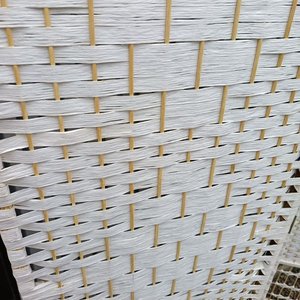 Biombo Plegable Blanco Tejido Bambú y Tela - imagen 3