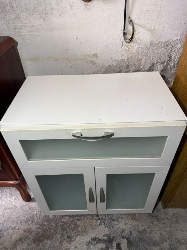 Mueble Blanco MDF con Cajón y Puertas con Vidrio