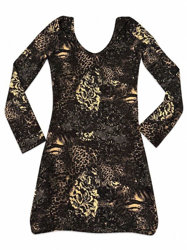 Vestido Negro con Estampado Dorado Talle S