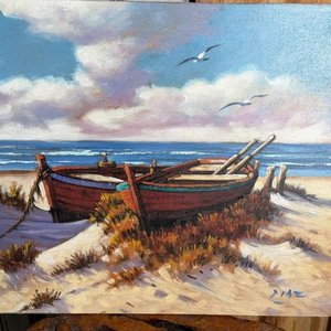 Pintura "Playas de Uruguay" de Eduardo Díaz, óleo sobre cartón - imagen 2
