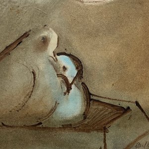 Acuarela "Palomas" de Clarel Neme, Firmada y Fechada 1961 - imagen 1