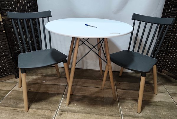Juego Desayunador Eames Redondo Laqueado con 2 Sillas Winsor PVC Gris - imagen 1