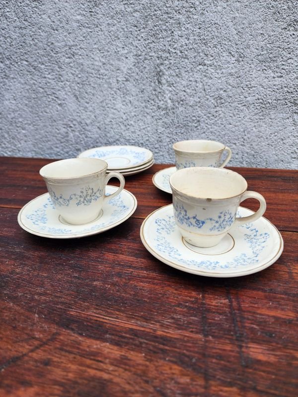 Juego de Tazas y Platillos Lozur con Diseño Floral Azul - imagen 1