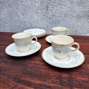 Juego de Tazas y Platillos Lozur con Diseño Floral Azul - imagen 1