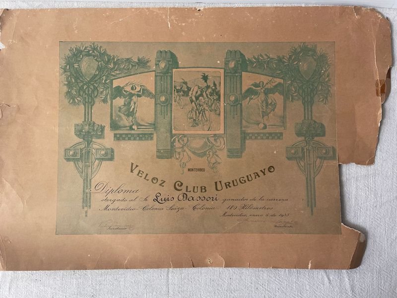 Diploma Veloz Club Uruguay 1935 - Ganador Carrera 180 Km