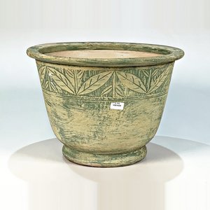 Macetero Cónico de Cerámica Verde con Decoración de Hojas - imagen 2