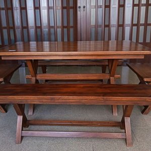 Juego de Comedor Rústico Madera Maciza: Mesa Rectangular con 2 Bancos y 2 Sillas - imagen 5