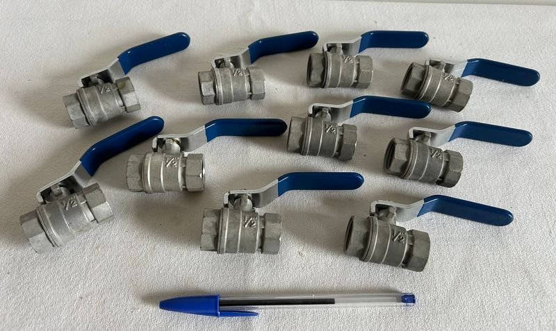 Lote de 10 Llaves de Paso de Acero Inoxidable con Manija Azul