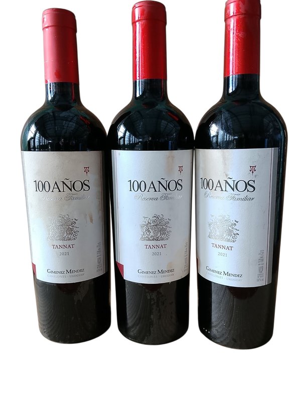 Set de 3 Botellas de Vino Tannat Gimenez Mendez 100 Años Reserva Familiar 750ml