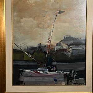 Pintura "Puerto" de Hugo Nantes, Acrílico sobre Fibra, 80x60 cm - imagen 3
