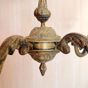 Araña Antigua de Bronce con 5 Brazos Curvos y Portalámparas - imagen 3
