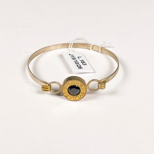 Pulsera Rígida de Plata con Piedra Negra y Detalle Dorado - imagen 2