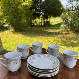 5 tacitas y 6 platillos en porcelana china - imagen 1