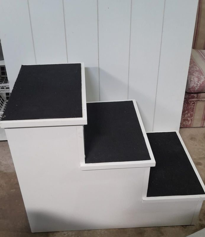 Escalera para Mascotas de 3 Niveles, Blanca con Negro