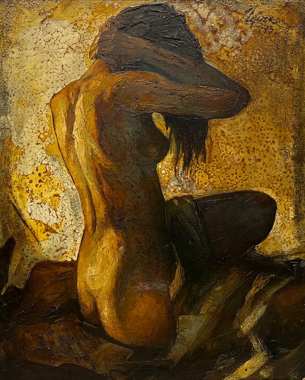 Oleo "Desnudo" de Angel Tejera, 75 x 60 cm, Firmado y Fechado 1973 - imagen 1