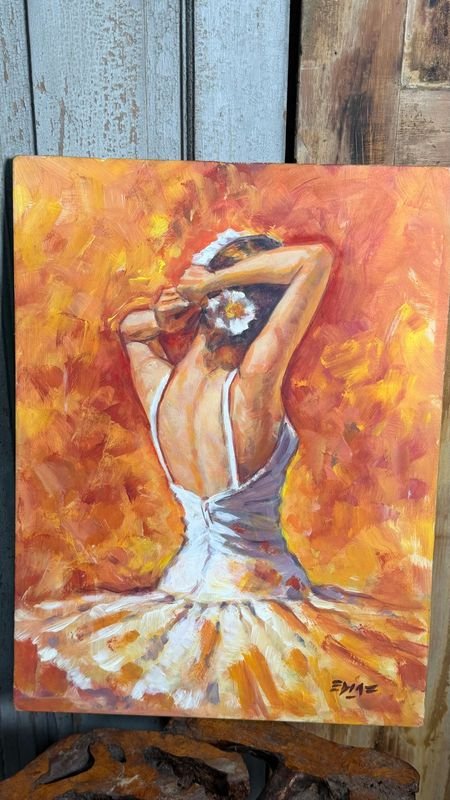Bailarina de Flamenco, Óleo sobre Cartón por Eduardo Díaz