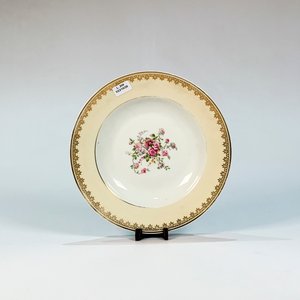 Plato Hondo de Porcelana Limoges con Flores y Guarda Dorada - imagen 1