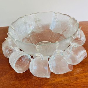 Ponchera Grande de Vidrio con 12 Tazas Juego Flores - imagen 3