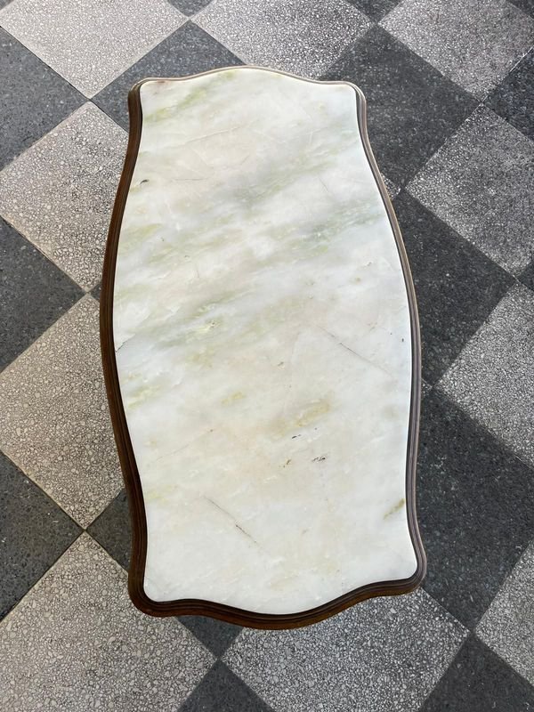 Mesa de centro Luis XV con tapa de mármol y estructura de madera tallada - imagen 7