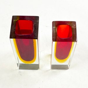 Par de Floreros Rectangulares de Cristal Halinor y Rubí - imagen 2