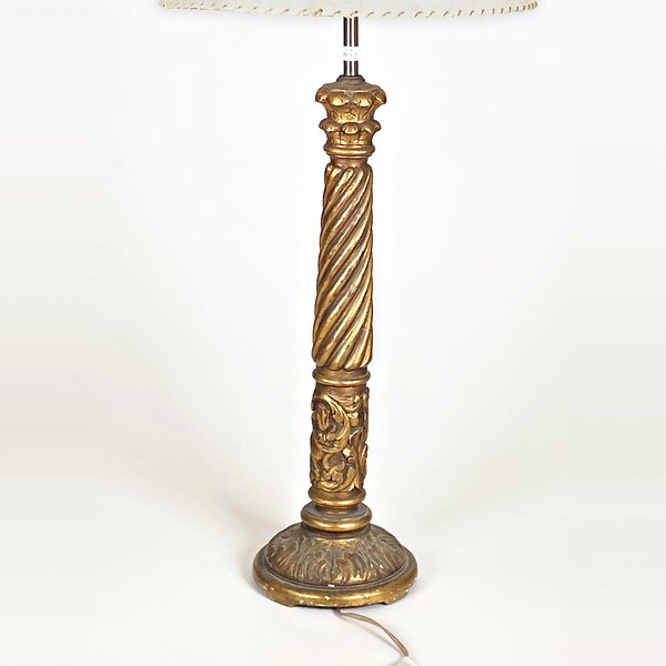 Lámpara de Madera Dorada Tallada con Pantalla - Altura 91 cm - imagen 1