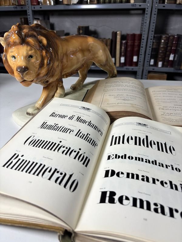 Tipografía del Siglo XX: Libros Antiguos con Estatua de León - imagen 4