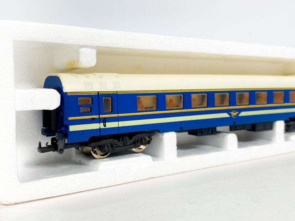 Vagon de tren azul y blanco a escala - imagen 3