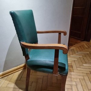 Sillón de Escritorio Vintage en Madera y Cuero Verde - imagen 3