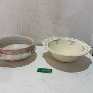 Centro de Mesa y Ensaladera Inglesa Antigua de Cerámica - imagen 1