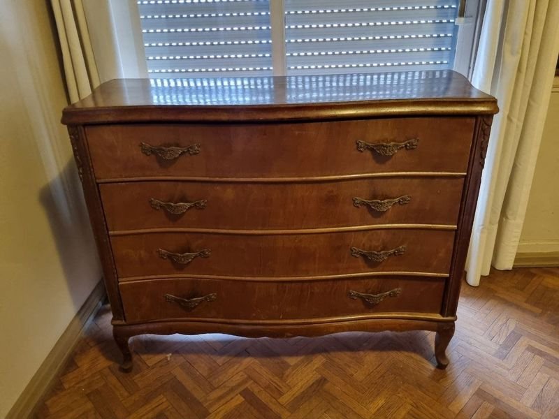 Antigua Cómoda Francesa Luis XV 4 Cajones Madera y Bronce