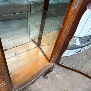 Cristalero Antiguo de Madera Maciza con Marqueterie y Vidrio - imagen 7