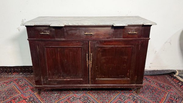 Antiguo Aparador de Madera Oscura con Tapa de Mármol para Restaurar