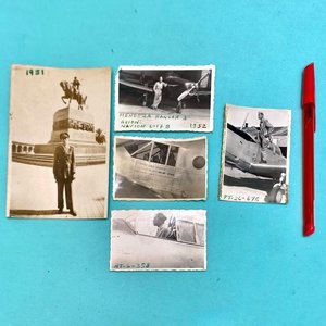 Lote siguiente: Lote de 6 Fotos Históricas: Piloto de Avión de Combate, Hangar en Mendoza, Aviones Navion L-17B y PT-26-675