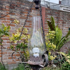 Lámpara Colgante de Hierro y Madera con Tulipa de Vidrio - imagen 1