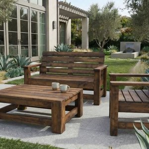 Juego de Muebles de Exterior en Madera: Mesa Ratona y Tres Bancos - imagen 3