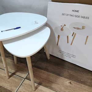 Juego de 2 Mesas Auxiliares Nido Estilo Nórdico, Laqueadas Blancas - imagen 5