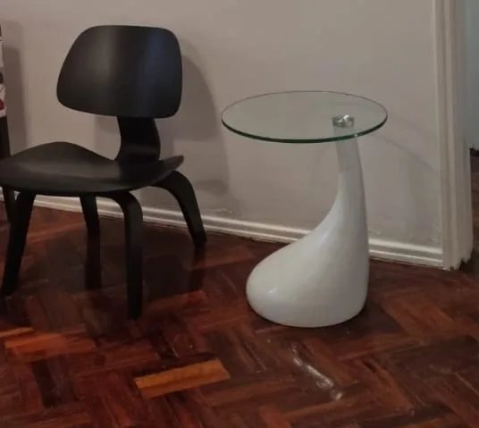 Mesa Auxiliar Moderna Blanca con Tapa de Vidrio