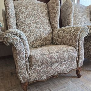 Par de Sillones Bergere Franceses Tapizados en Brocato - imagen 7