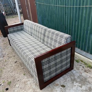 Sofá Cama Tapizado a Cuadros Marrones y Beige - imagen 3