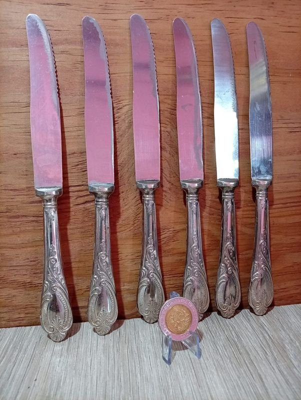 Juego de 6 Cuchillos con Detalles Ornamentales y Marcación 800