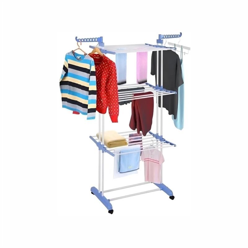 Tendedero Plegable de Acero Inoxidable con 3 Pisos y Ruedas