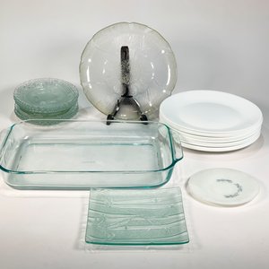 Set de Vajilla de Vidrio y Cerámica Blanca: Platos, Fuente y Más - imagen 1