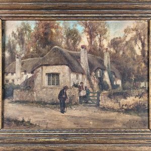 Oleo sobre Lienzo "Rubens Arthur Moore" - Escena Rural Británica con Marco Dorado - imagen 3