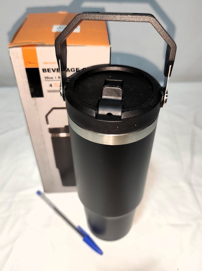 Vaso Térmico de Acero Inoxidable Negro 900ml con Tapa y Asa - Nuevo en Caja
